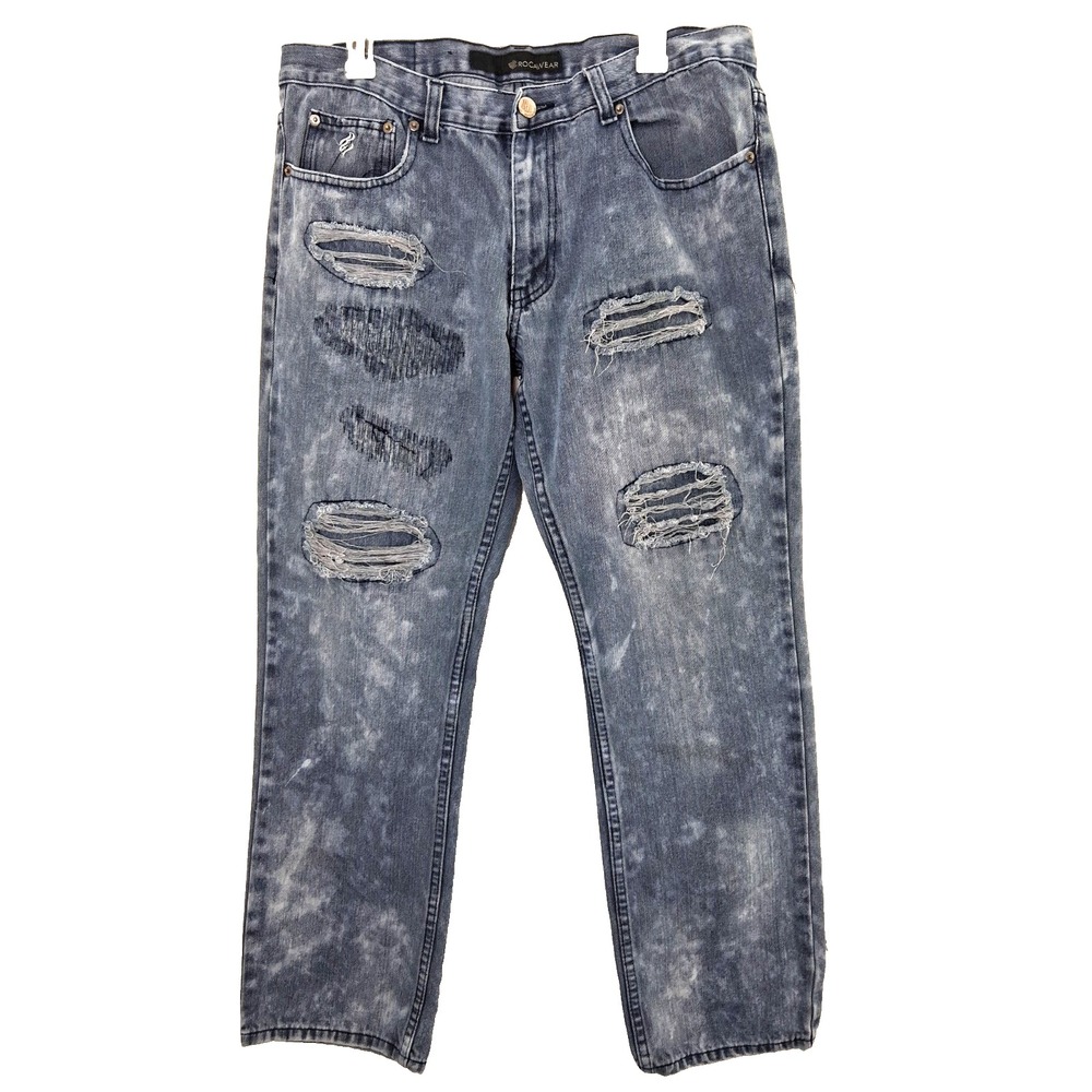 Vintage Y2K Rocawear Jeans Size 36 Straight‎ Distressed Patched Bleached Grunge